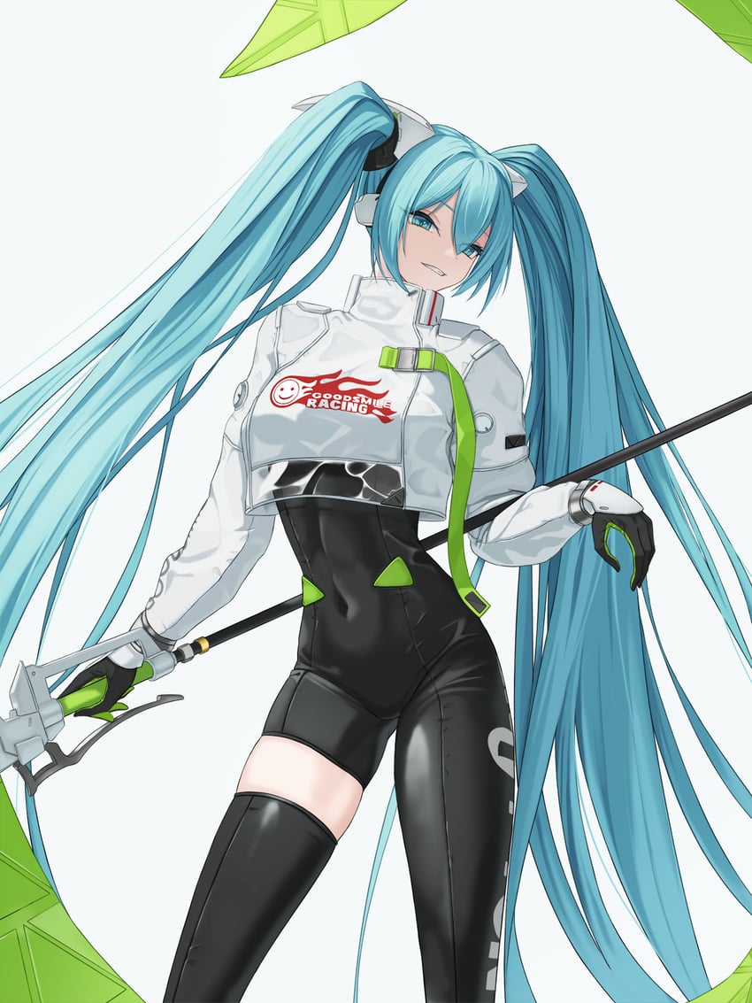 hatsune miku and racing miku (vocaloid and 1 more) drawn by muwon