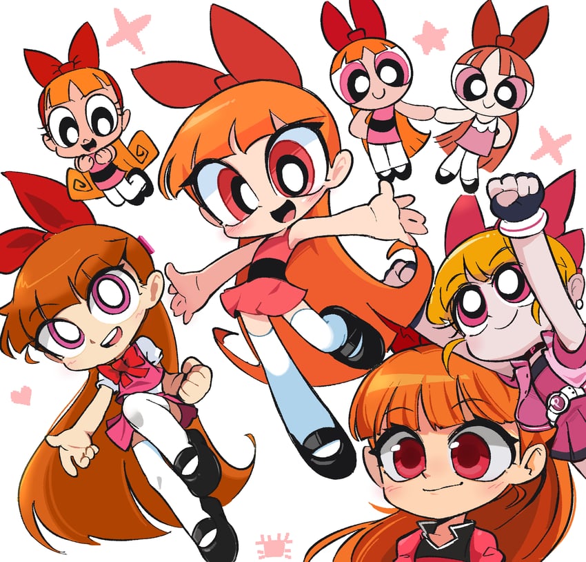 blossom, akazutsumi momoko, and hyper blossom (powerpuff girls and 3 more) drawn by kim_crab
