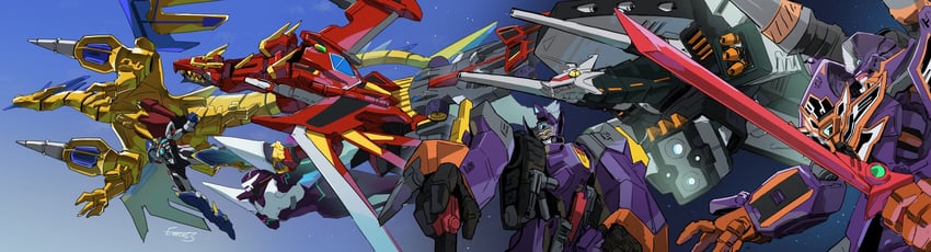 anosillus ii, alexis kerib, dynazenon, gridman, gridknight, and 5 more (gridman universe) drawn by exocet_(exocet4)