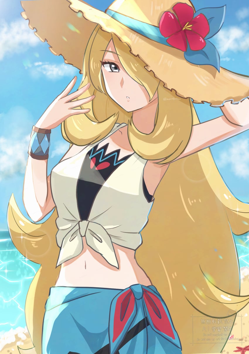 cynthia (pokemon and 1 more) drawn by aoneko4ao_(edwf7745)