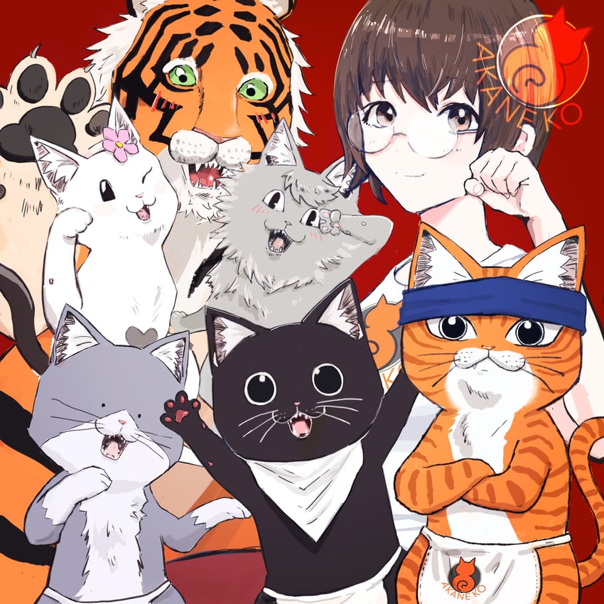 bunzo, yashiro tamako, sabu, krishna, sasaki, and 2 more (red cat ramen) drawn by onyo_(itoyokado_universe)