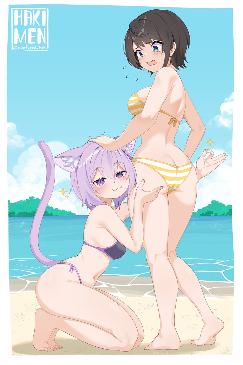 nekomata okayu and oozora subaru (hololive) drawn by hakimen