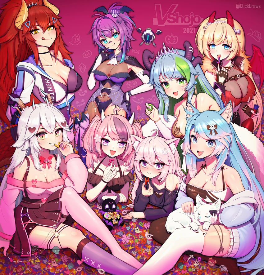 ironmouse, zentreya, silvervale, melody, vei, and 5 more (vshojo) drawn by clickdraws