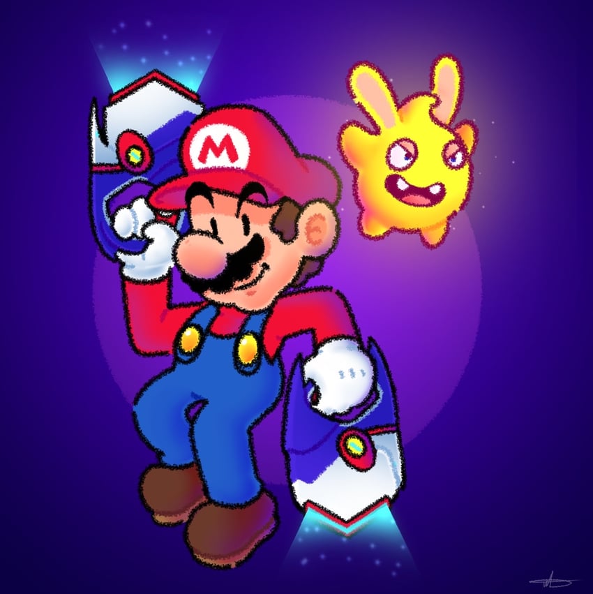 mario, luma, rabbid, and rabbid luma (mario and 2 more) drawn by jradical2014