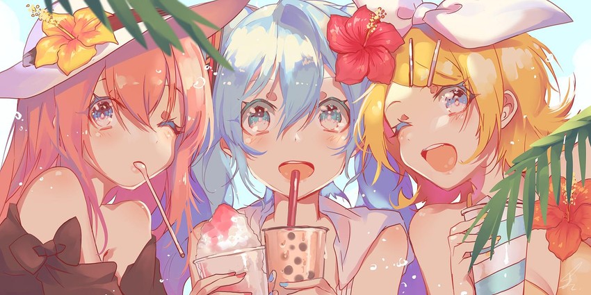 hatsune miku, kagamine rin, and megurine luka (vocaloid) drawn by saihate_(d3)