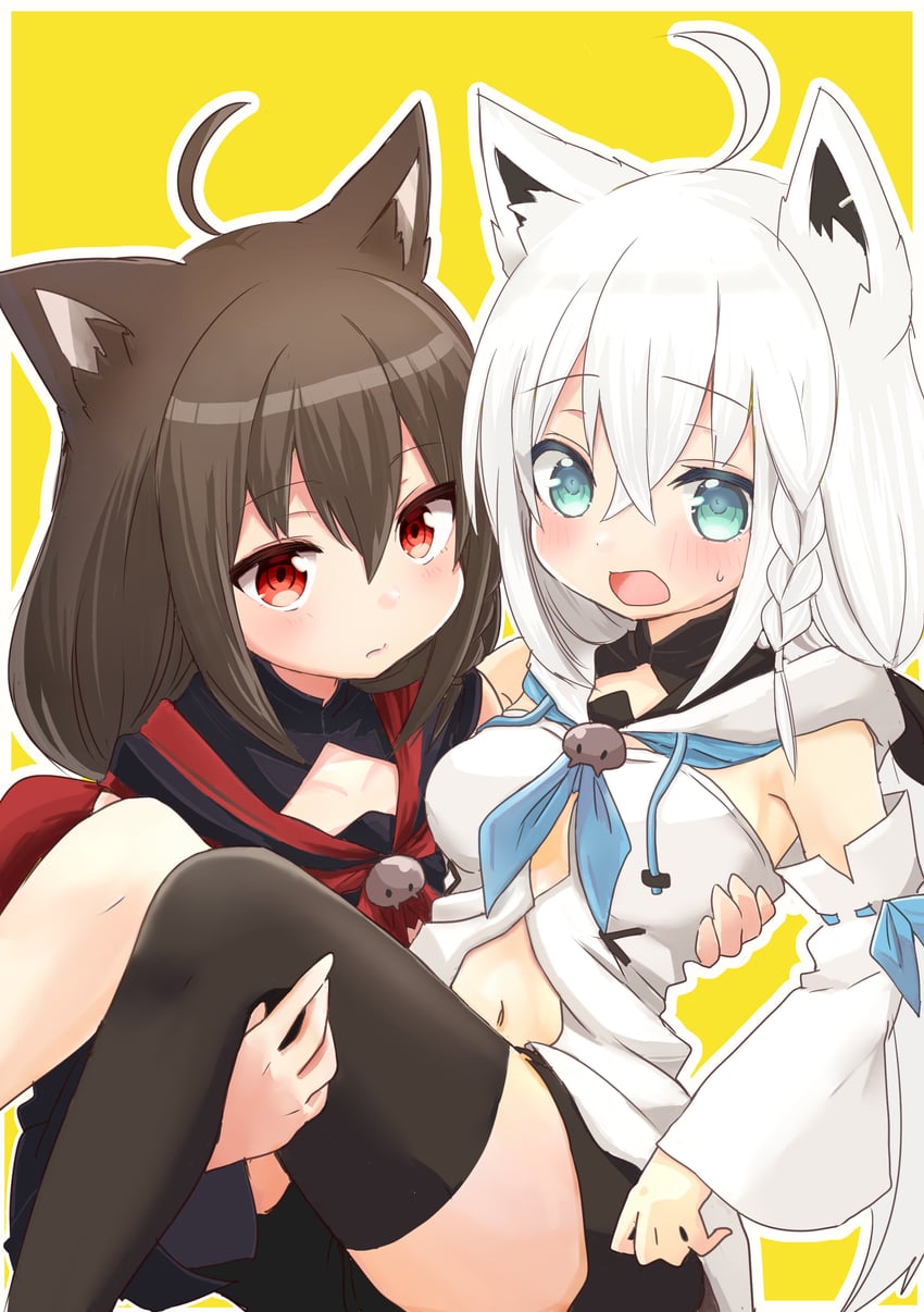 shirakami fubuki and kurokami fubuki (hololive) drawn by roboro935672