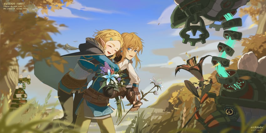 link, princess zelda, and steward construct (the legend of zelda and 1 more) drawn by tianyexiping