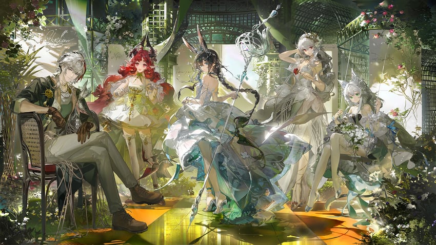 specter, rosmontis, specter the unchained, elysium, nymph, and 1 more (arknights and 1 more) drawn by ruoganzhao