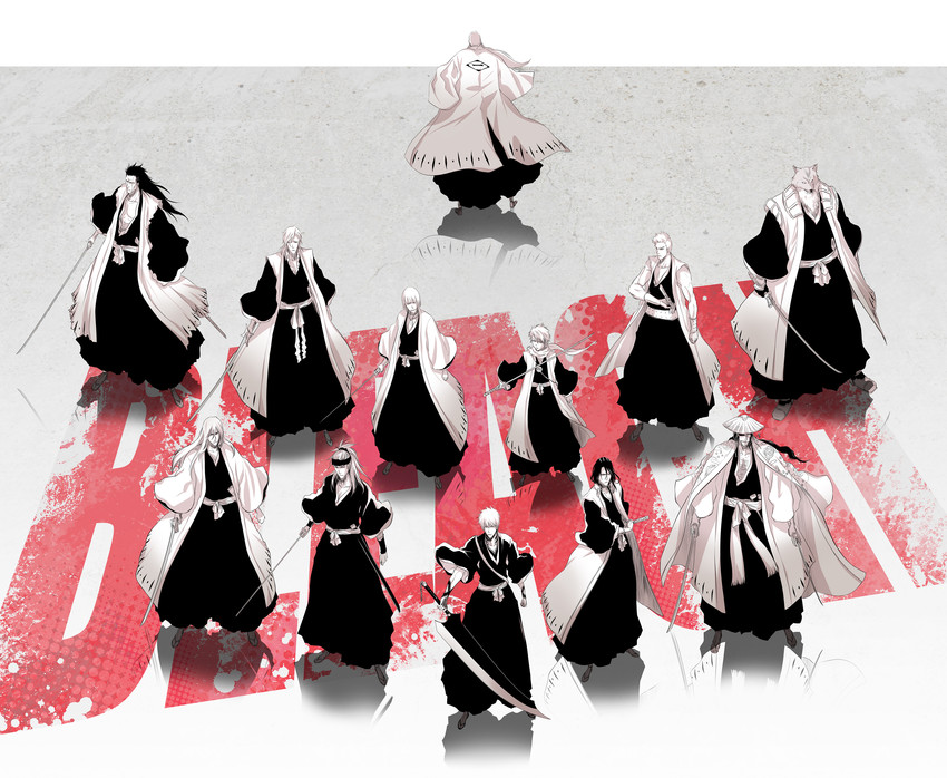 kurosaki ichigo, hitsugaya toushirou, hirako shinji, abarai renji, kuchiki byakuya, and 7 more (bleach) drawn by 101sq