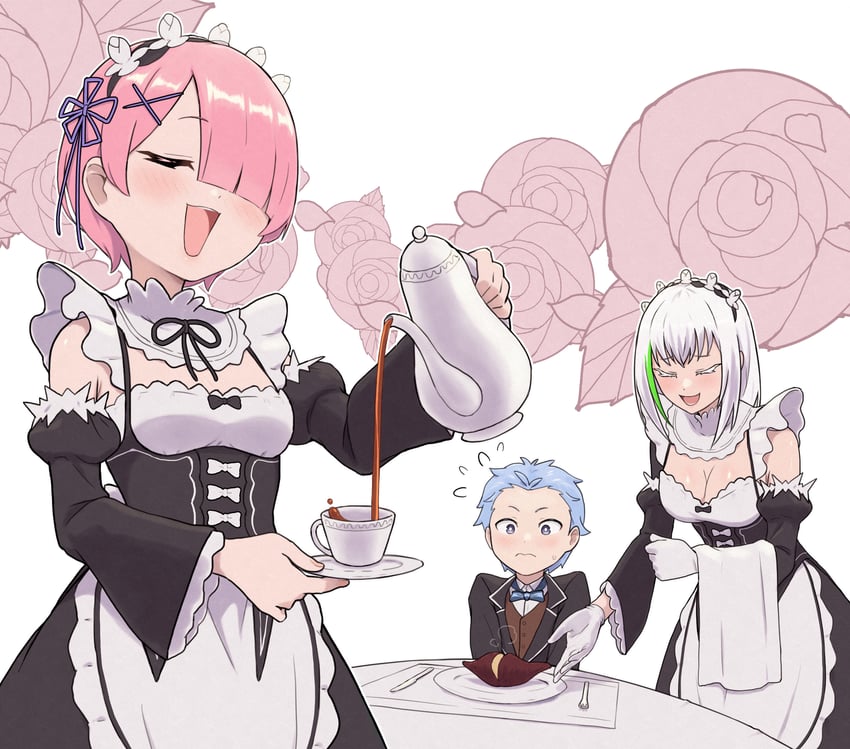 ram, natsuki rigel, and zarestia (re:zero kara hajimeru isekai seikatsu and 1 more) drawn by urin_(littleurin)