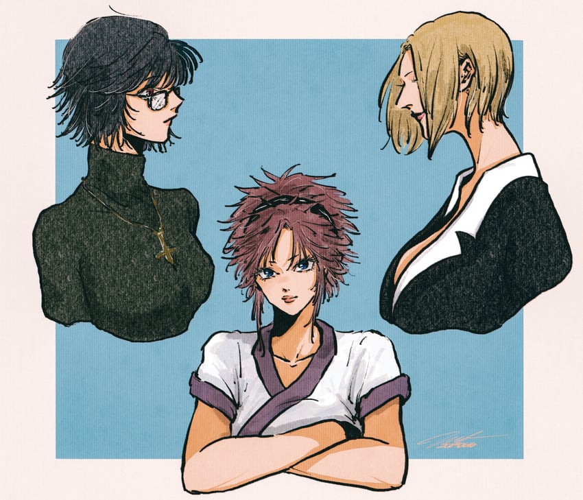 shizuku murasaki, machi komacine, and pakunoda (hunter x hunter) drawn by ark_mono