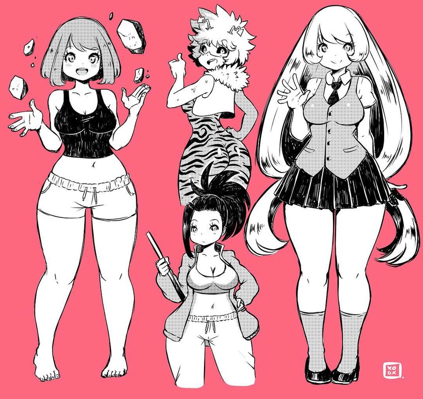uraraka ochaco, yaoyorozu momo, ashido mina, and hado nejire (boku no hero academia) drawn by kenron_toqueen