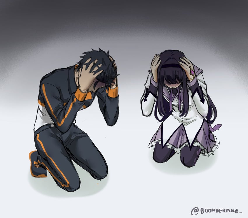akemi homura and natsuki subaru (mahou shoujo madoka magica and 1 more) drawn by boomberang
