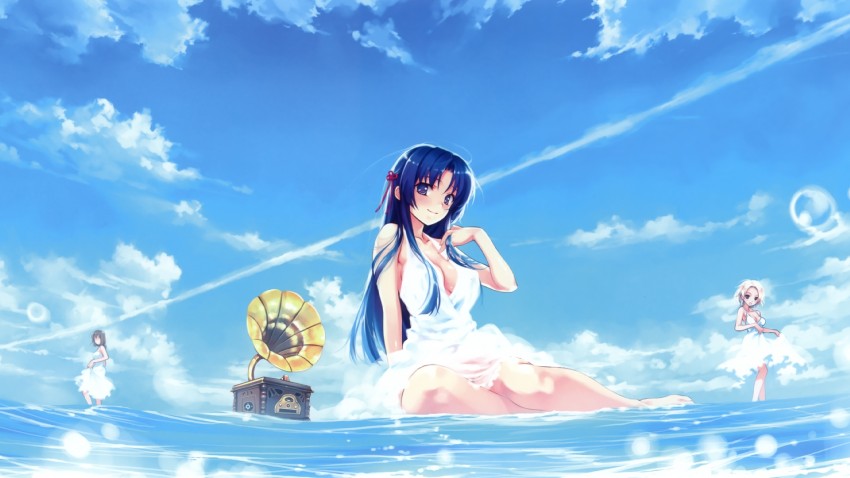koga sayoko, tsuyazaki kokage, and hanami mariya (suiheisen made nan mile?) drawn by misaki_kurehito