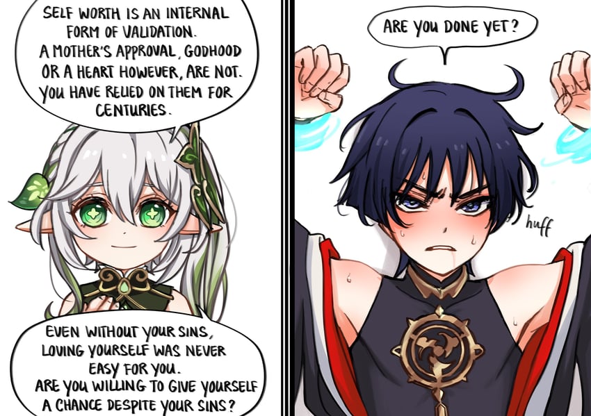 scaramouche, nahida, and wanderer (genshin impact) drawn by usa_chins