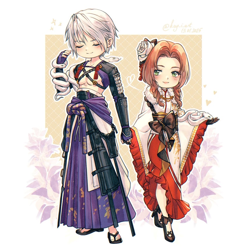 aerith gainsborough and sephiroth (final fantasy and 2 more) drawn by kay-i
