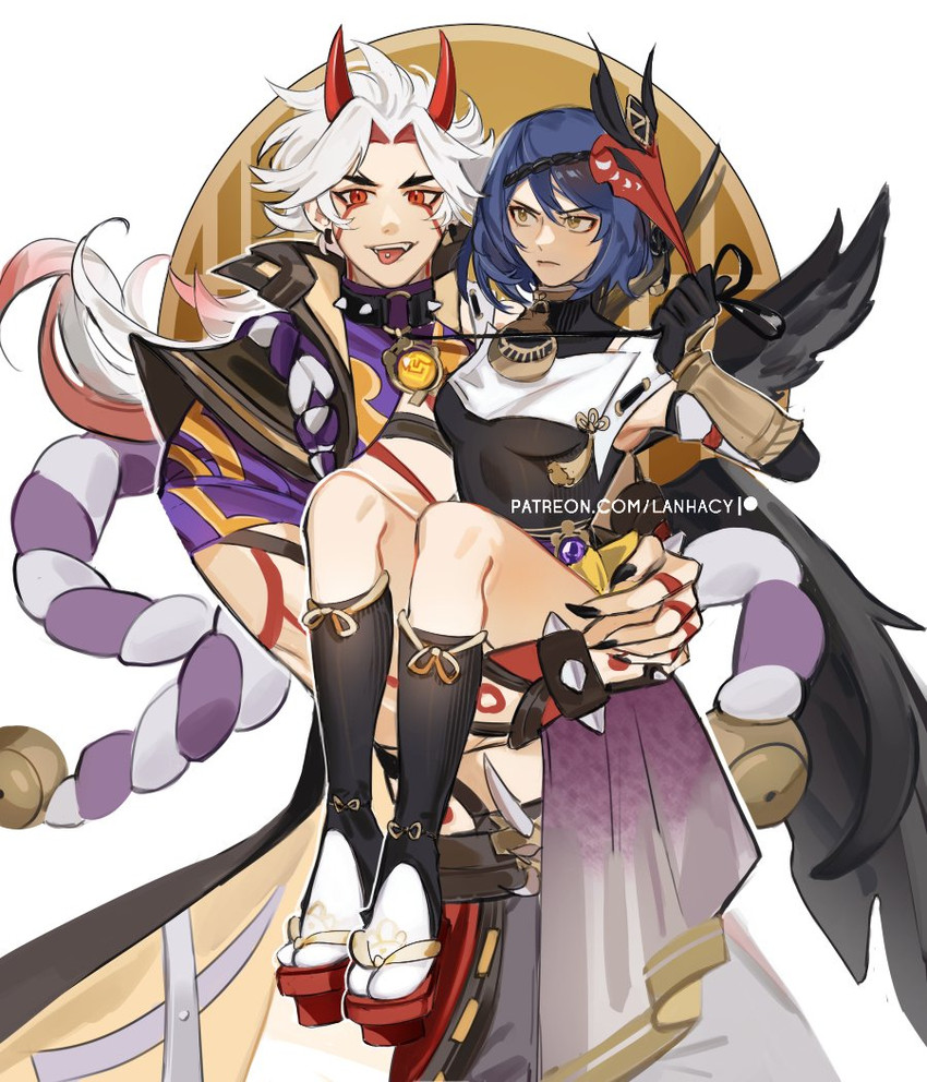 kujou sara and arataki itto (genshin impact) drawn by lanhacy