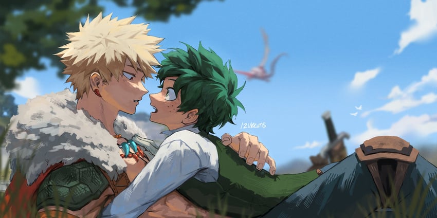 midoriya izuku and bakugou katsuki (boku no hero academia) drawn by izukkuns