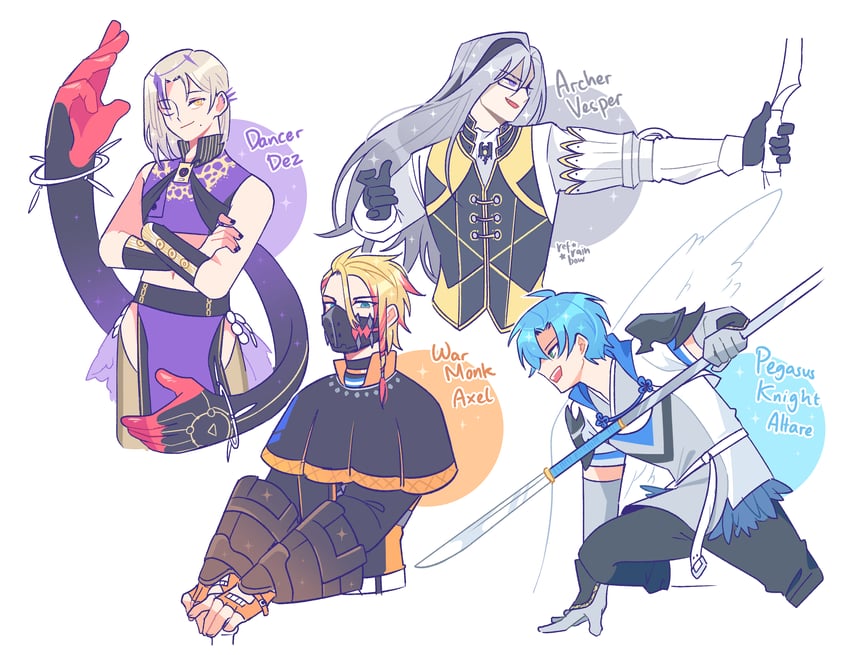 regis altare, axel syrios, magni dezmond, and noir vesper (fire emblem and 2 more) drawn by refrainbow