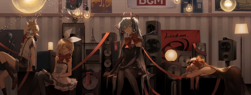 hatsune miku, kagamine rin, kagamine len, and megurine luka (vocaloid) drawn by saihate_(d3)
