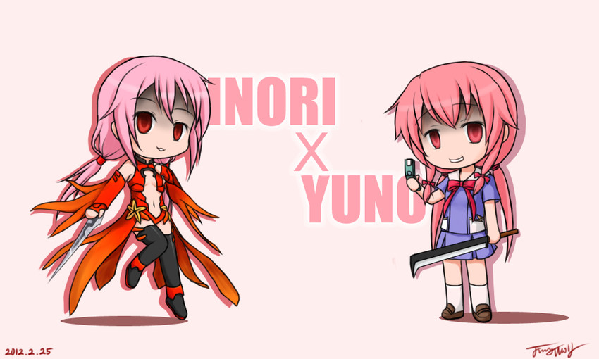 yuzuriha inori and gasai yuno (guilty crown and 1 more) drawn by langbazi