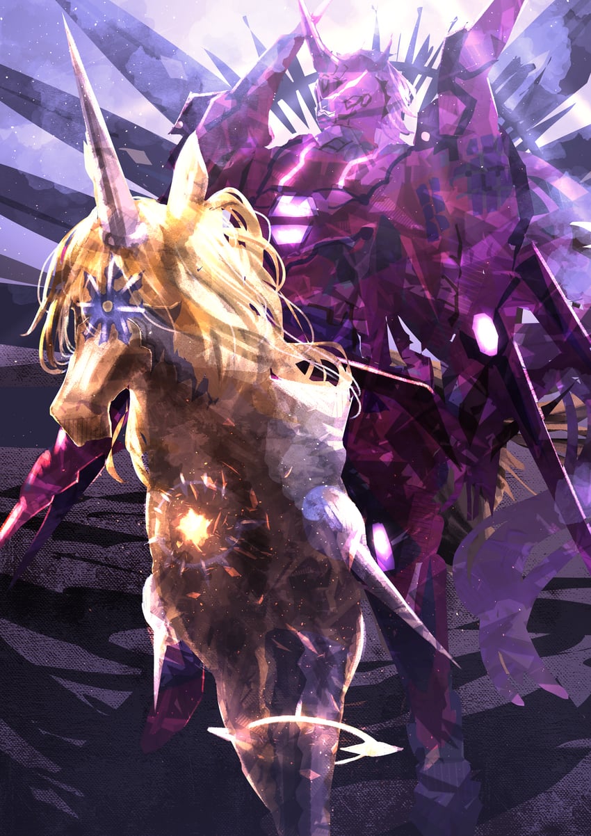 kashtira unicorn and knightmare unicorn (yu-gi-oh!) drawn by asaki_(asaki_vision)