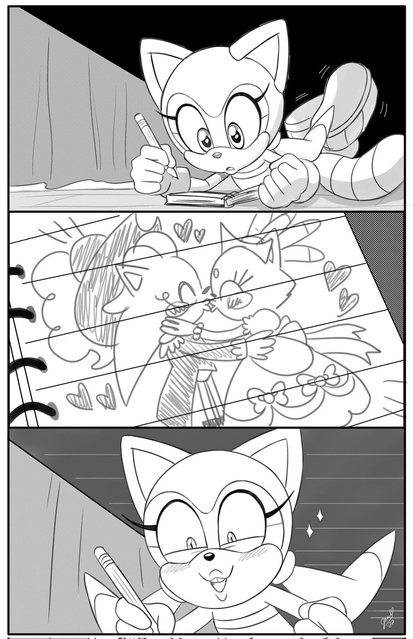 blaze the cat, silver the hedgehog, and marine the raccoon (sonic and 3 more) drawn by jens_drawings