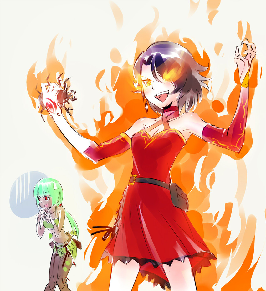 cinder fall, grimm, and emerald sustrai (rwby) drawn by iesupa