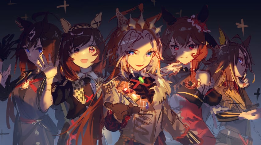 gentildonna, orfevre, dream journey, duramente, and buena vista (umamusume) drawn by yu_hydra