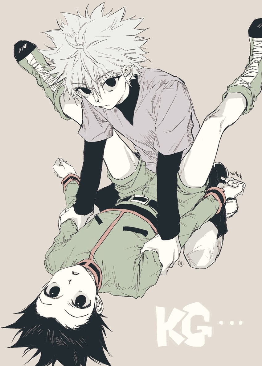 killua zoldyck and gon freecss (hunter x hunter) drawn by ye3hxh