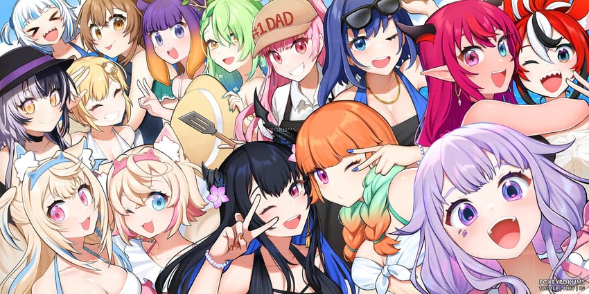 gawr gura, mori calliope, ninomae ina'nis, ouro kronii, nanashi mumei, and 10 more (hololive and 1 more) drawn by pokey