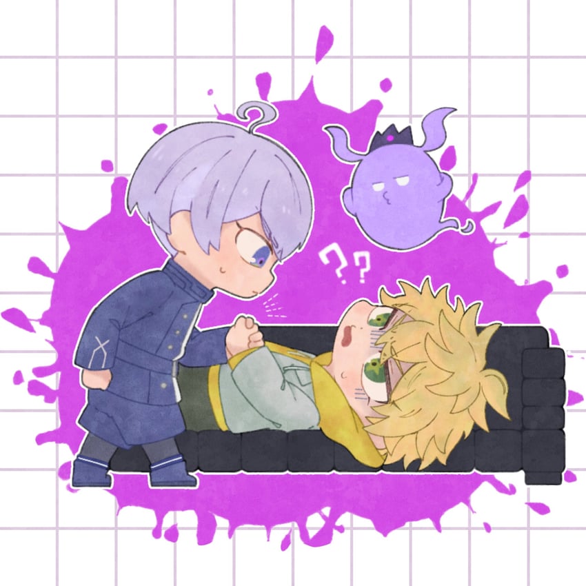 yuma kokohead, shinigami, and desuhiko thunderbolt (master detective archives: rain code) drawn by aranranrock