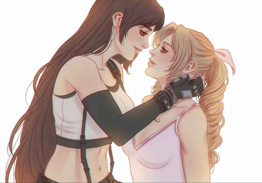 tifa lockhart and aerith gainsborough (final fantasy and 2 more) drawn by almond_aulait