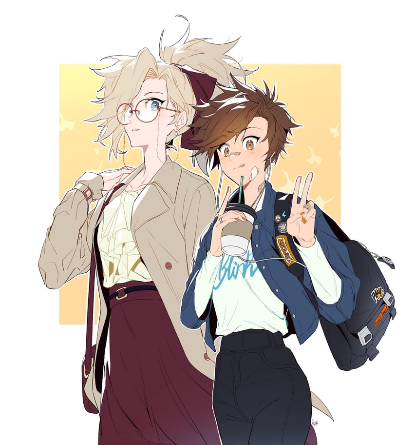 mercy and tracer (overwatch and 1 more) drawn by maro_(lij512)