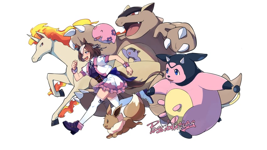 eevee, special week, munna, miltank, rapidash, and 1 more (pokemon and 1 more) drawn by fuyukayui