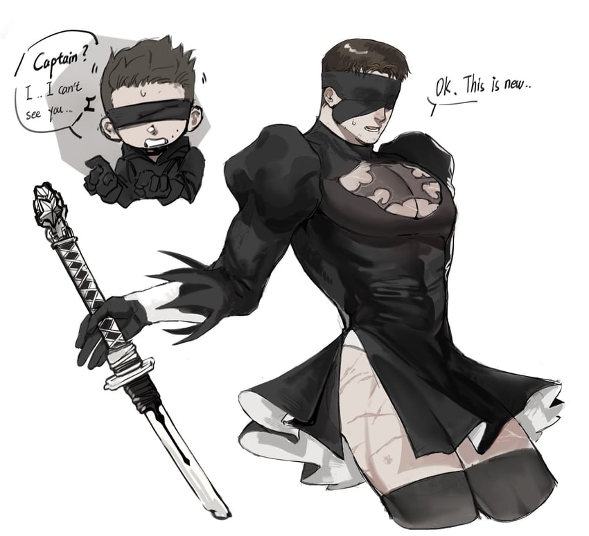 2b, 9s, chris redfield, and piers nivans (nier and 3 more) drawn by adeliae
