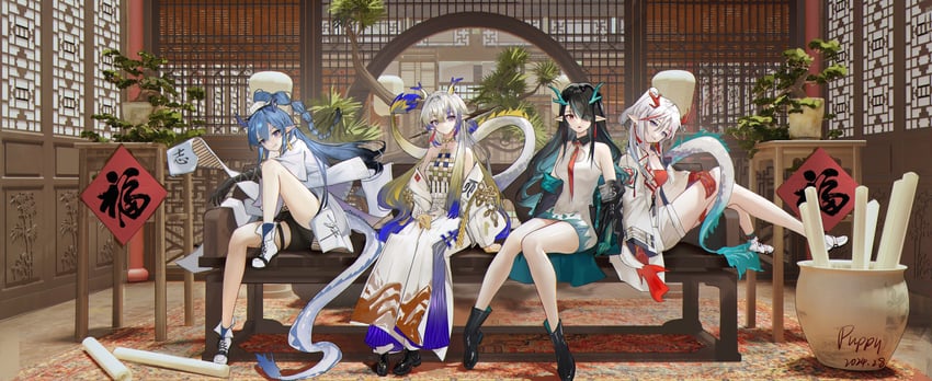 shu, dusk, nian, and ling (arknights) drawn by puppy_(user_kfpt4478)