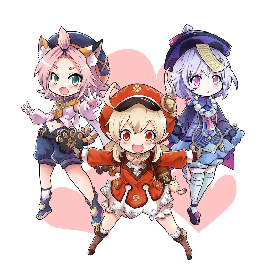 klee, qiqi, dodoco, and diona (genshin impact) drawn by colonel_aki
