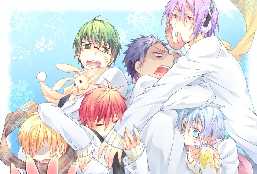 kuroko tetsuya, aomine daiki, kise ryouta, akashi seijuurou, midorima shintarou, and 1 more (kuroko no basuke) drawn by sorato_(0sorazora0)
