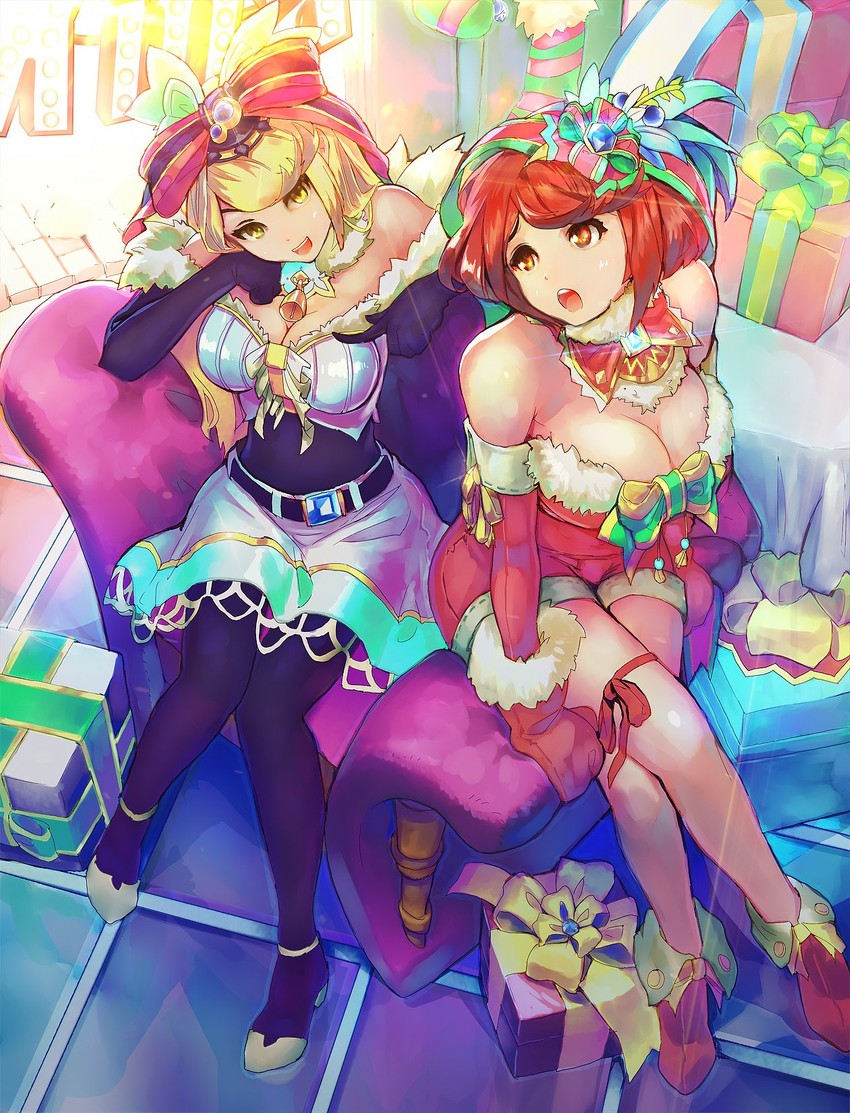 pyra and mythra (xenoblade chronicles and 1 more) drawn by shrimqsleeq