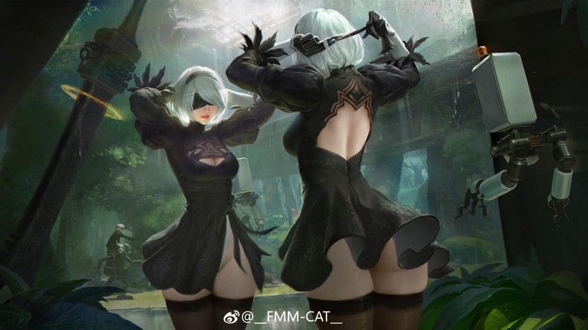 2b, 9s, and pod (nier and 1 more) drawn by fmm_cat