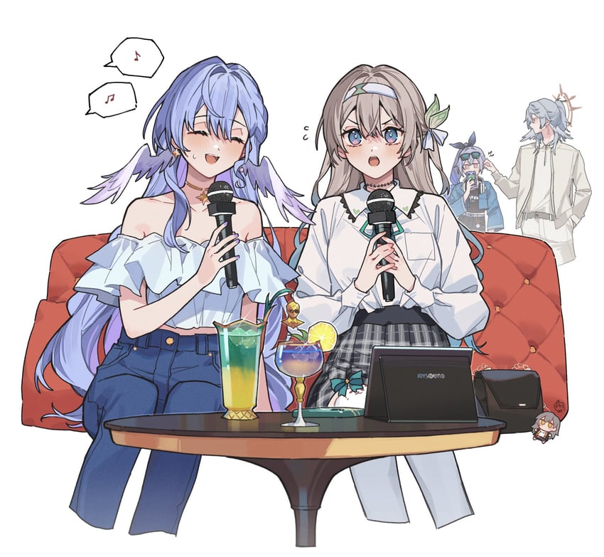 trailblazer, firefly, stelle, robin, silver wolf, and 1 more (honkai and 1 more) drawn by tsukino_(nakajimaseiki)