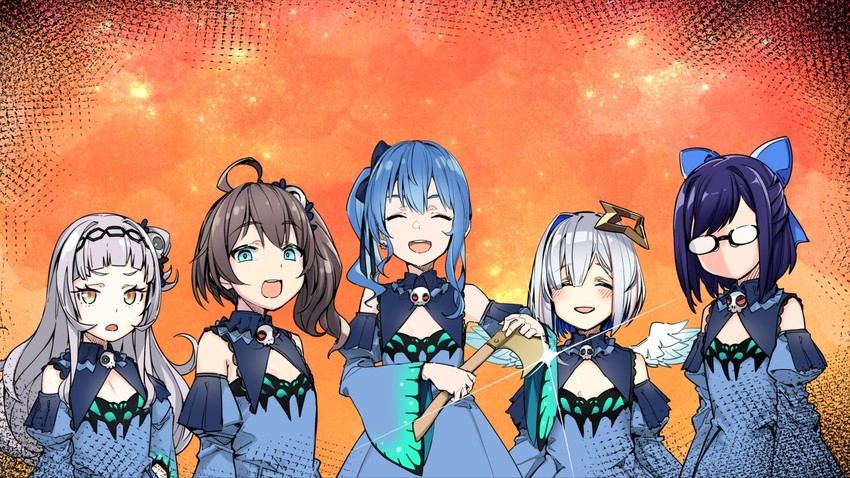 hoshimachi suisei, amane kanata, murasaki shion, uruha rushia, natsuiro matsuri, and 1 more (hololive) drawn by tenbin_gashira