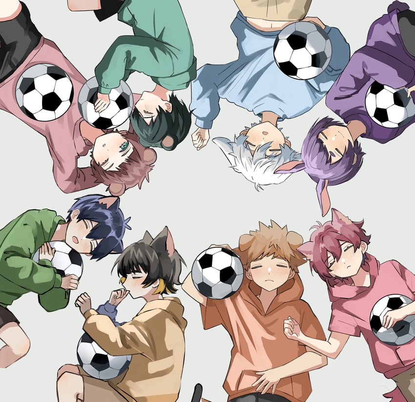 isagi yoichi, nagi seishirou, bachira meguru, mikage reo, itoshi rin, and 3 more (blue lock) drawn by karuta_(user_ppjw2438)