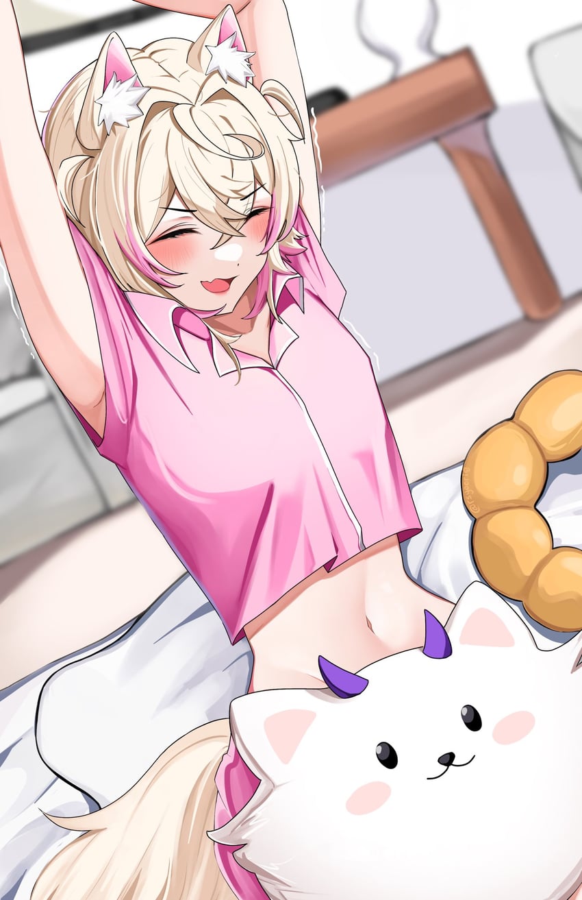 mococo abyssgard and perroccino (hololive and 1 more) drawn by rissa_(user_chiwa2385)