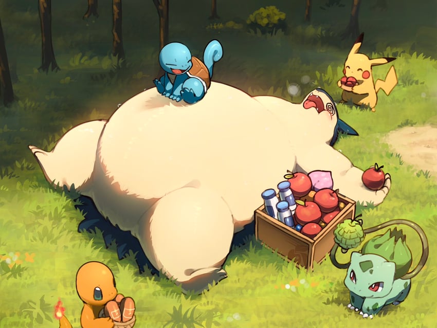 pikachu, bulbasaur, squirtle, charmander, and typhlosion (pokemon) drawn by dorobo_93
