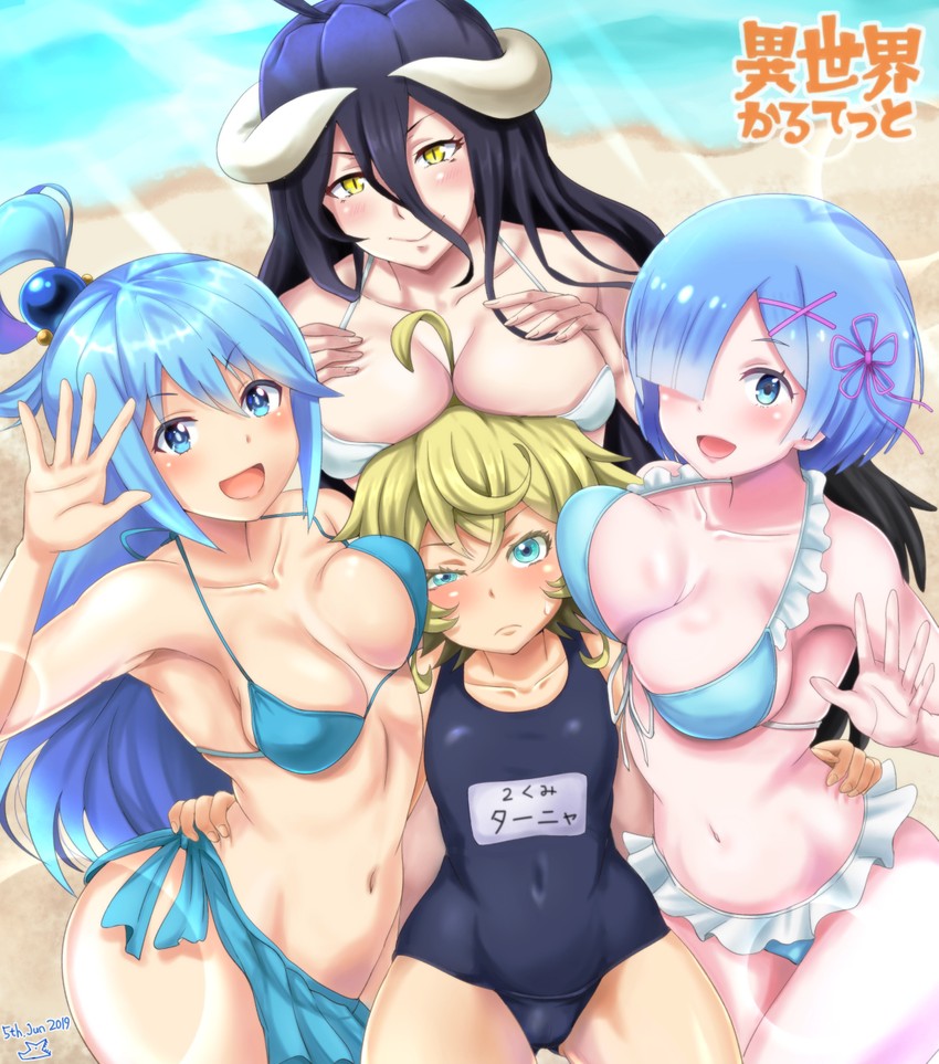 rem, aqua, albedo, and tanya degurechaff (kono subarashii sekai ni shukufuku wo! and 4 more) drawn by samenoido