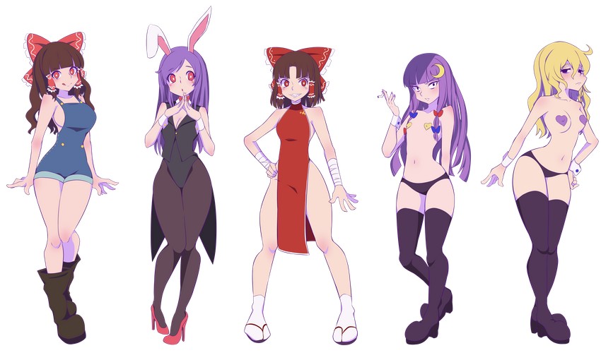 hakurei reimu, kirisame marisa, patchouli knowledge, reisen udongein inaba, benikurage, and 4 more (touhou and 1 more) drawn by momendoufu