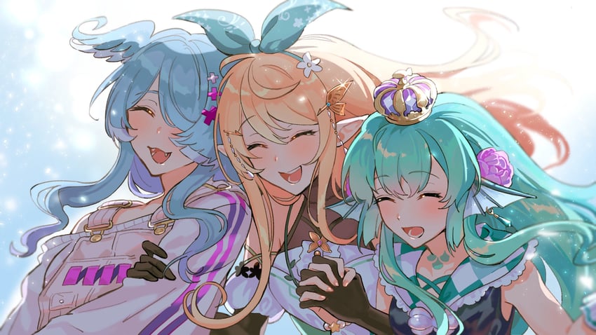 elira pendora, pomu rainpuff, and finana ryugu (nijisanji and 1 more) drawn by curry_ytd