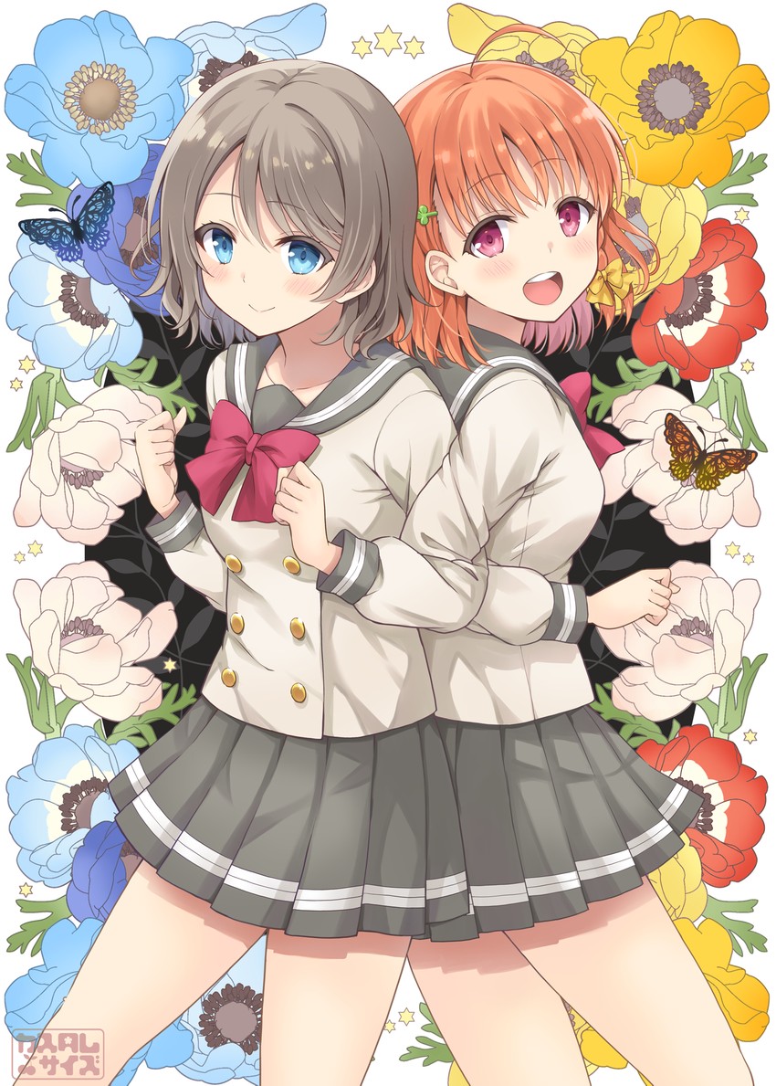 watanabe you and takami chika (love live! and 1 more) drawn by sakurai_makoto_(custom_size)